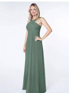 Azazie Green Cross-Strap Chiffon Maxi Dress